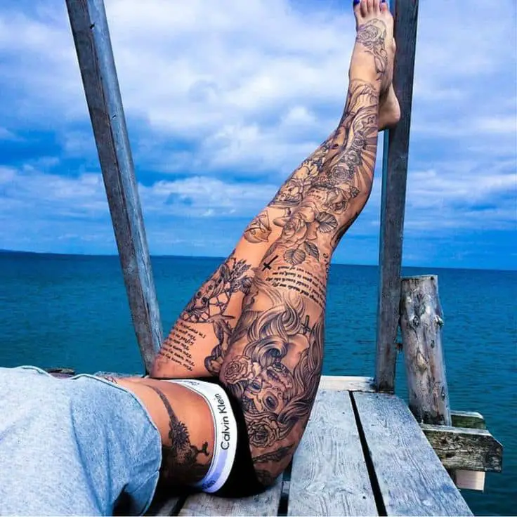 Pin by Cacrispereira94 Camila on Tatuagem  Leg tattoos women Full leg  tattoos Leg tattoos