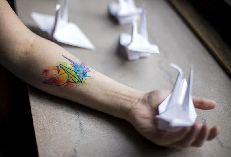 21 Incredible And Colorful Origami Tattoos