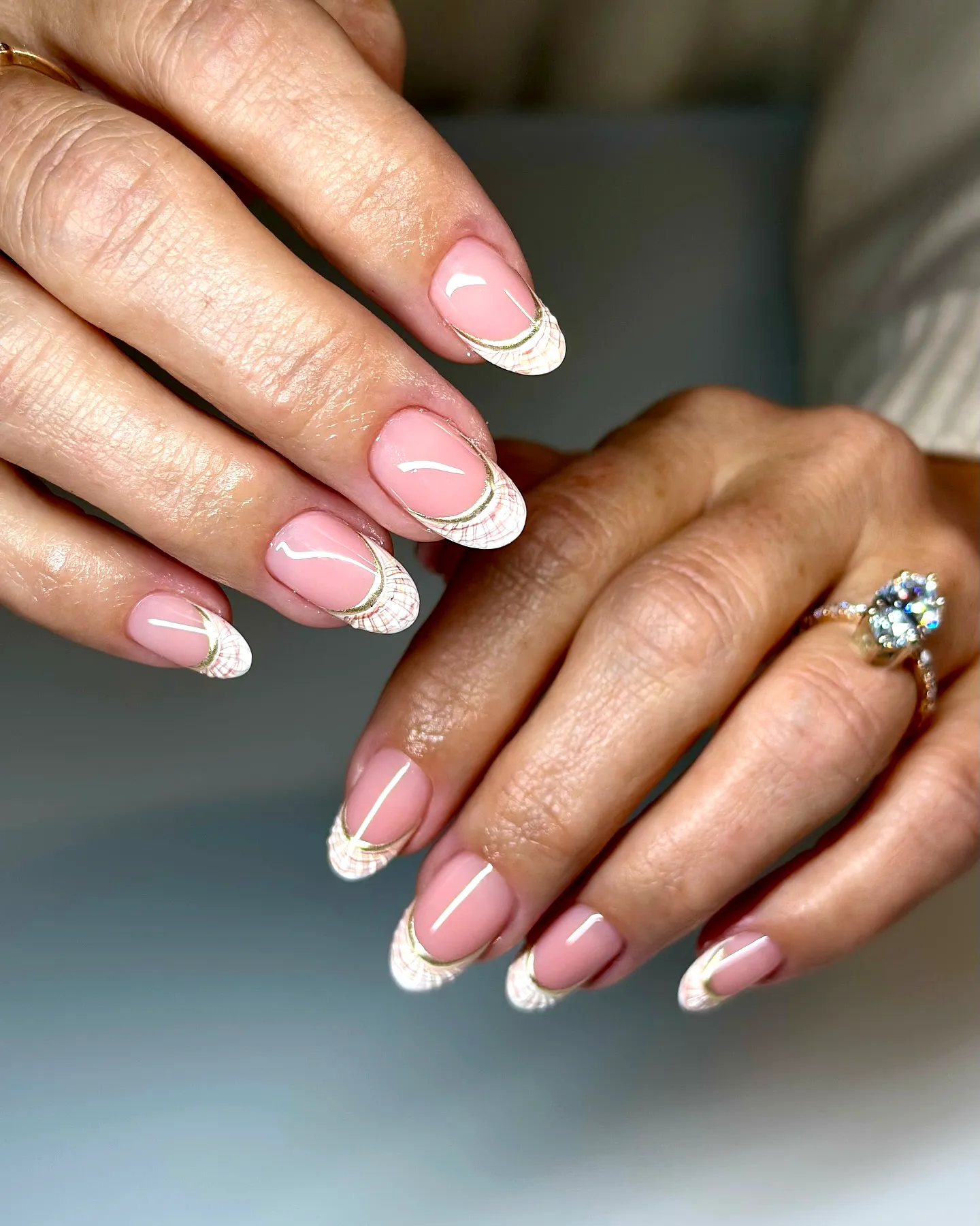 Chic Almond Summer Nail Designs with Nude Base Elegant French Tips and Gold Accents