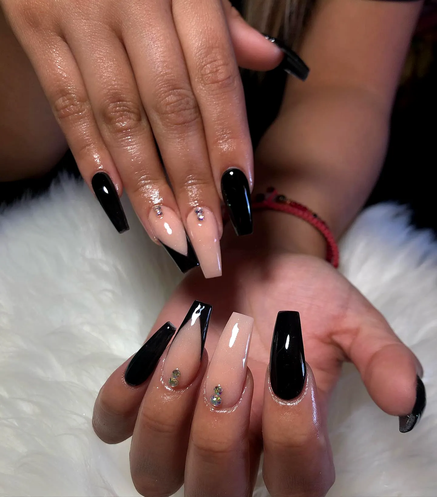 Chic Square Black Birthday Nails with Glitzy Rhinestones and Glossy Finish