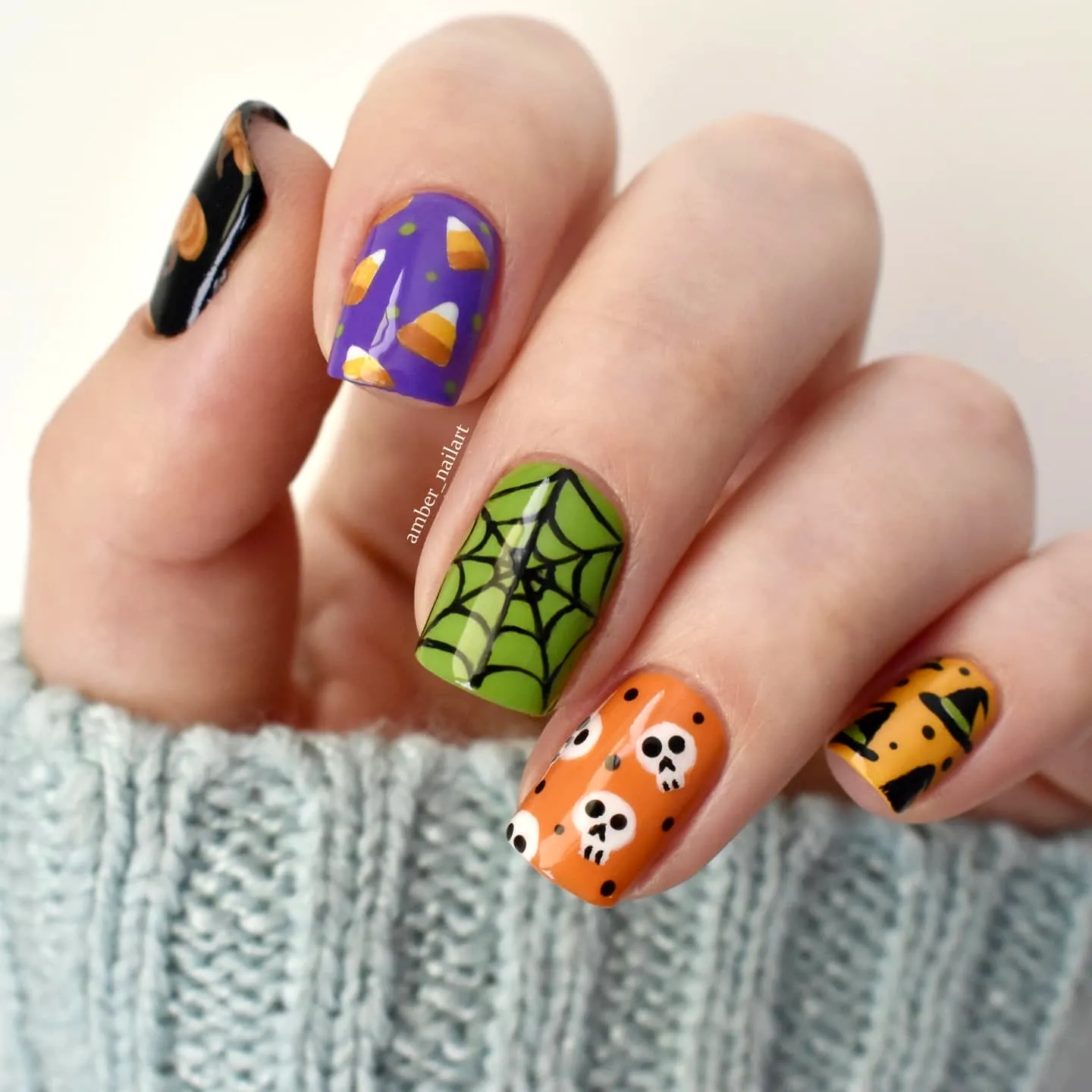 Cute Square and Rounded Halloween Nails for Kids Featuring Vibrant Colors and Festive Nail Art Elements