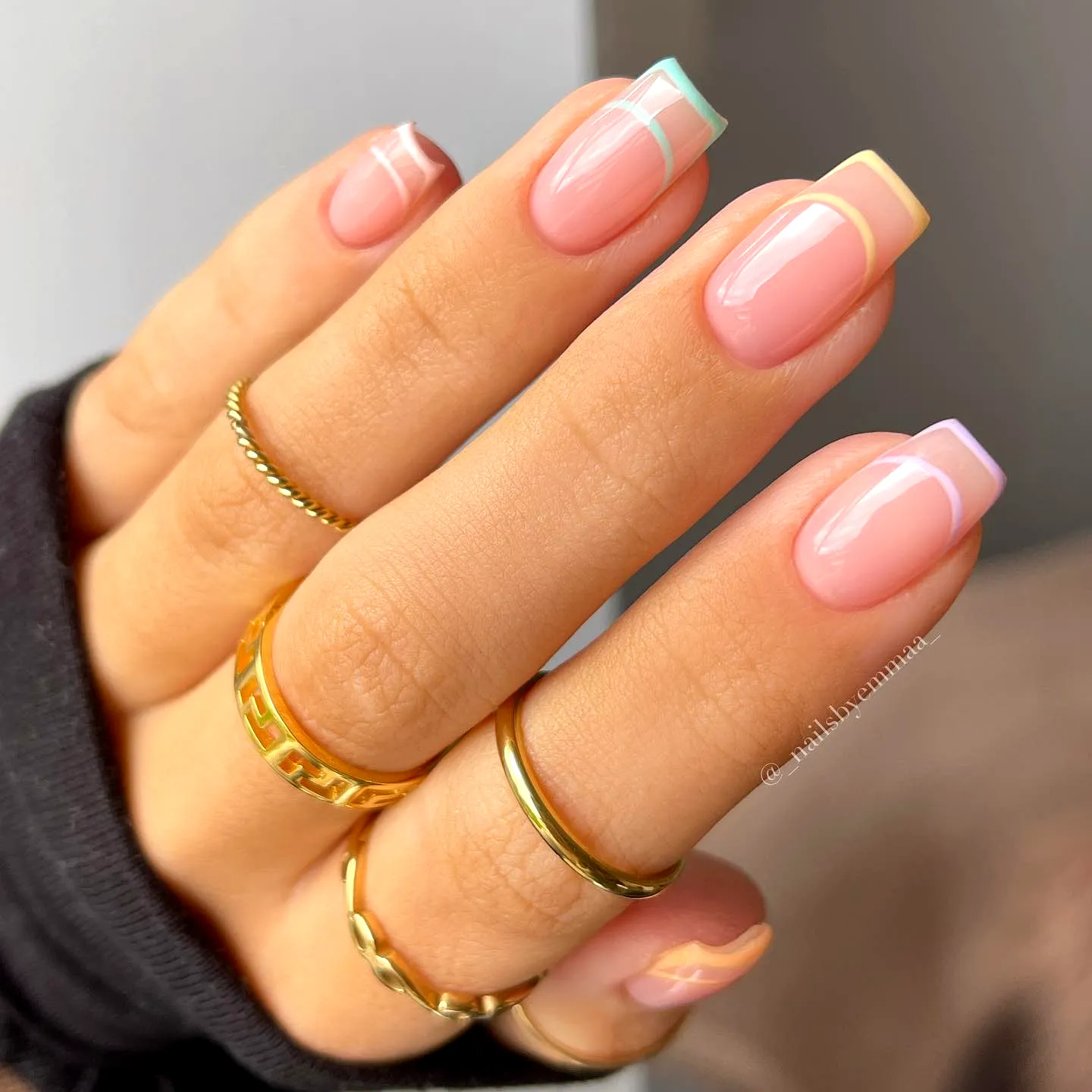 Elegant square Spring classy nails with pastel French tips and a glossy finish