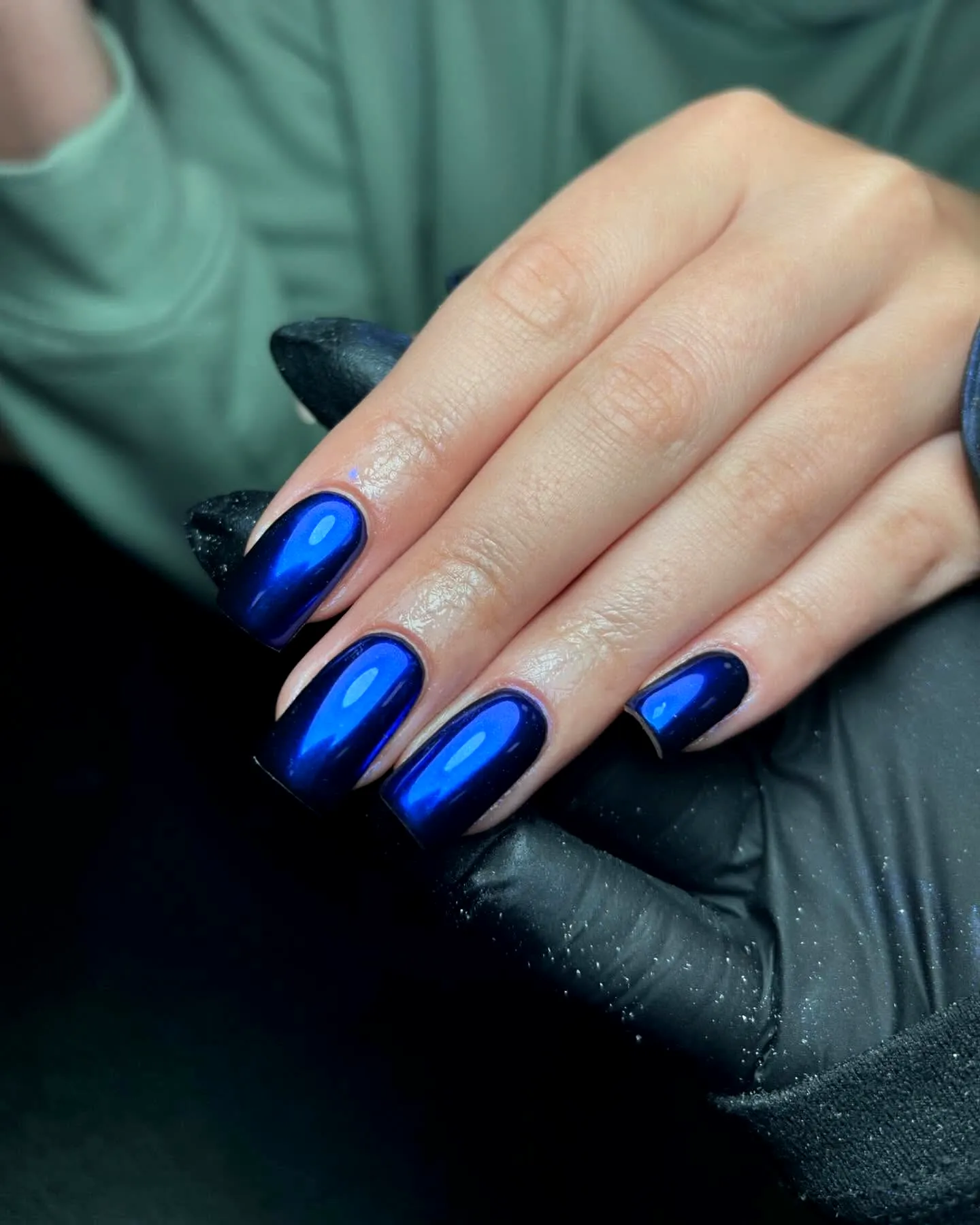 Stunning Chrome Nails with Bold Elongated Square Shape and Gradient Blue Effect